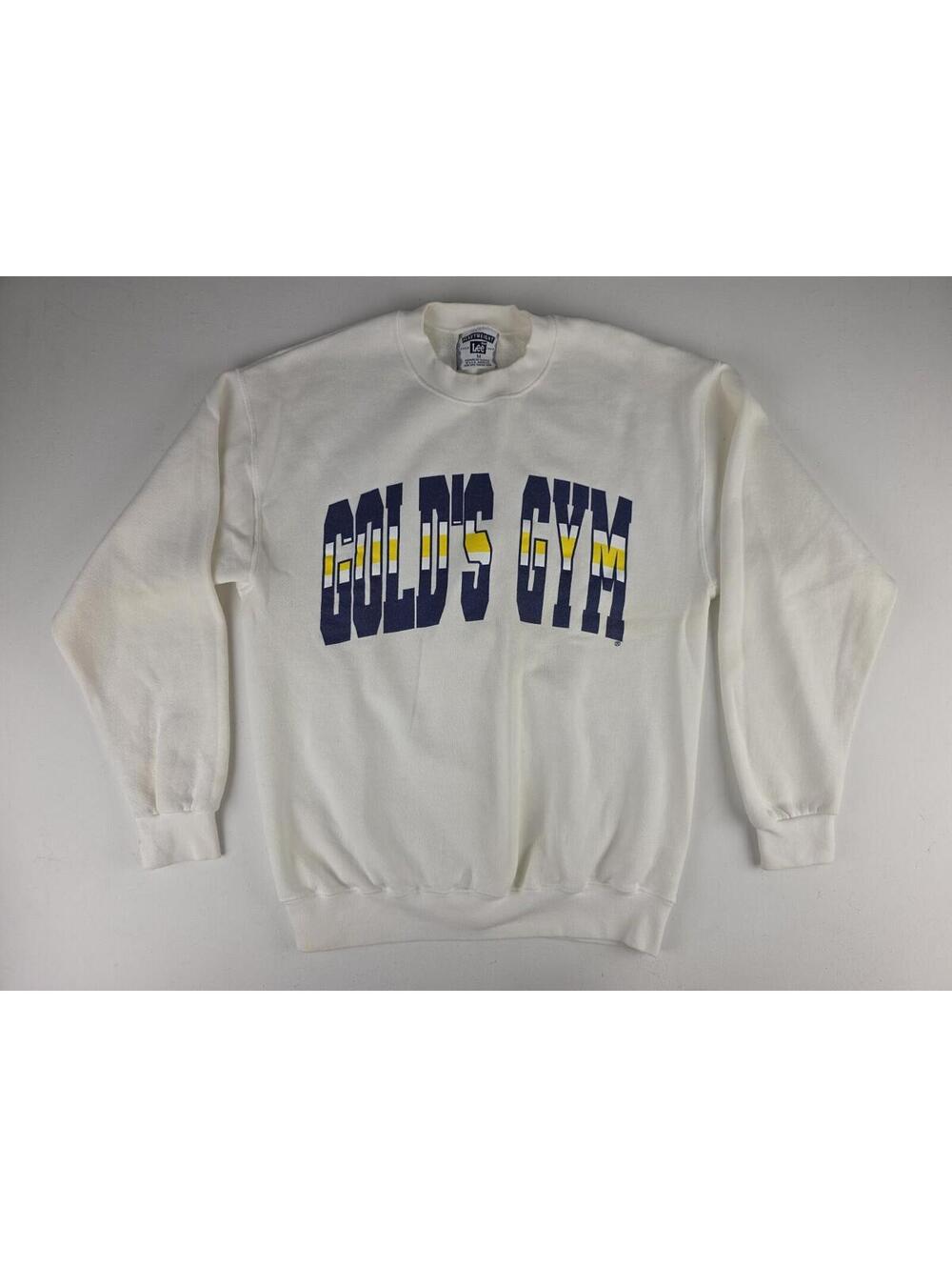 VTG Golds Gym Crewneck Sweatshirt Mens Medium M White Lee Heavyweight Sweater